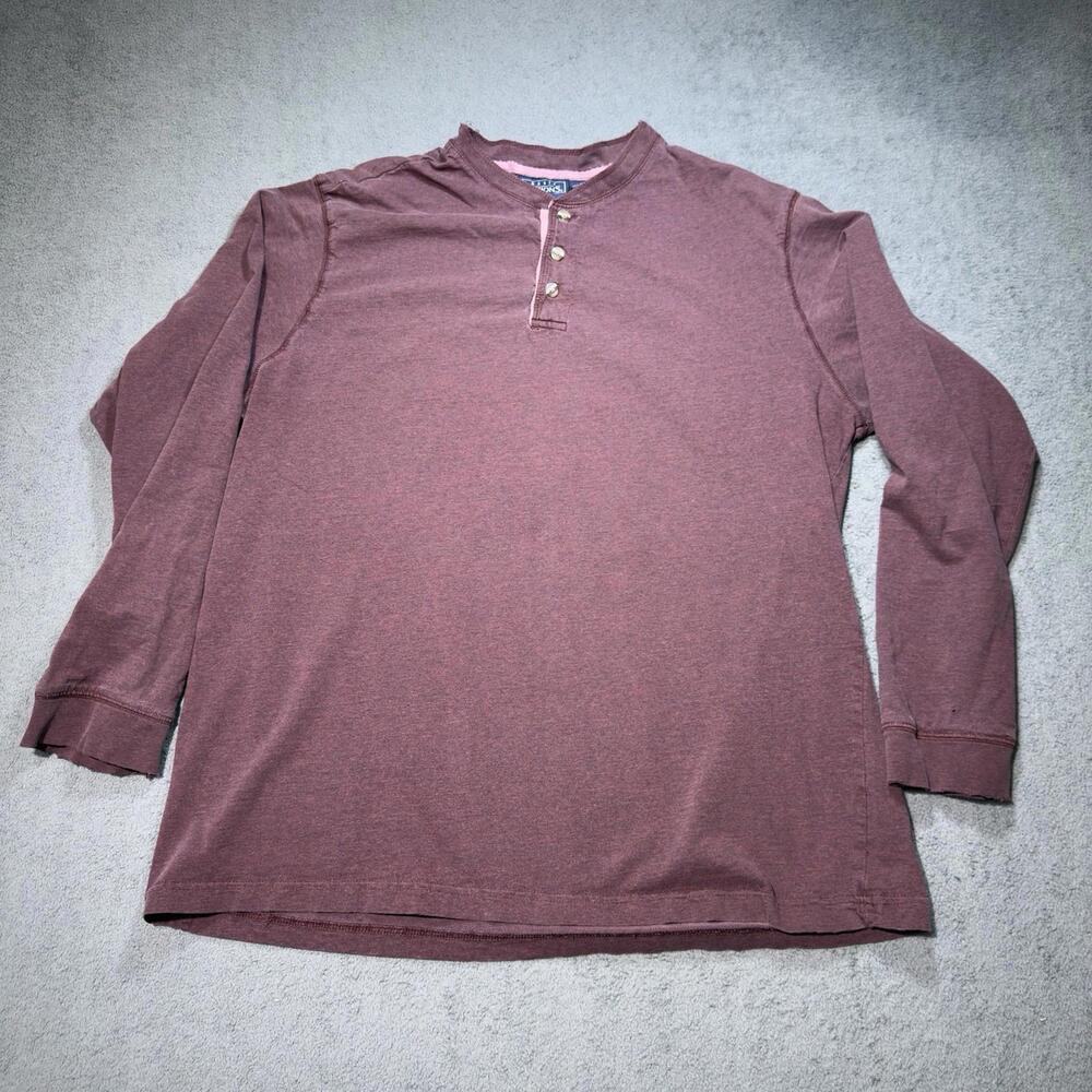 Maroon Henley Shirt Mens 2XL Big Man 3‎ Button Knit LS Worn In - Basic Editions